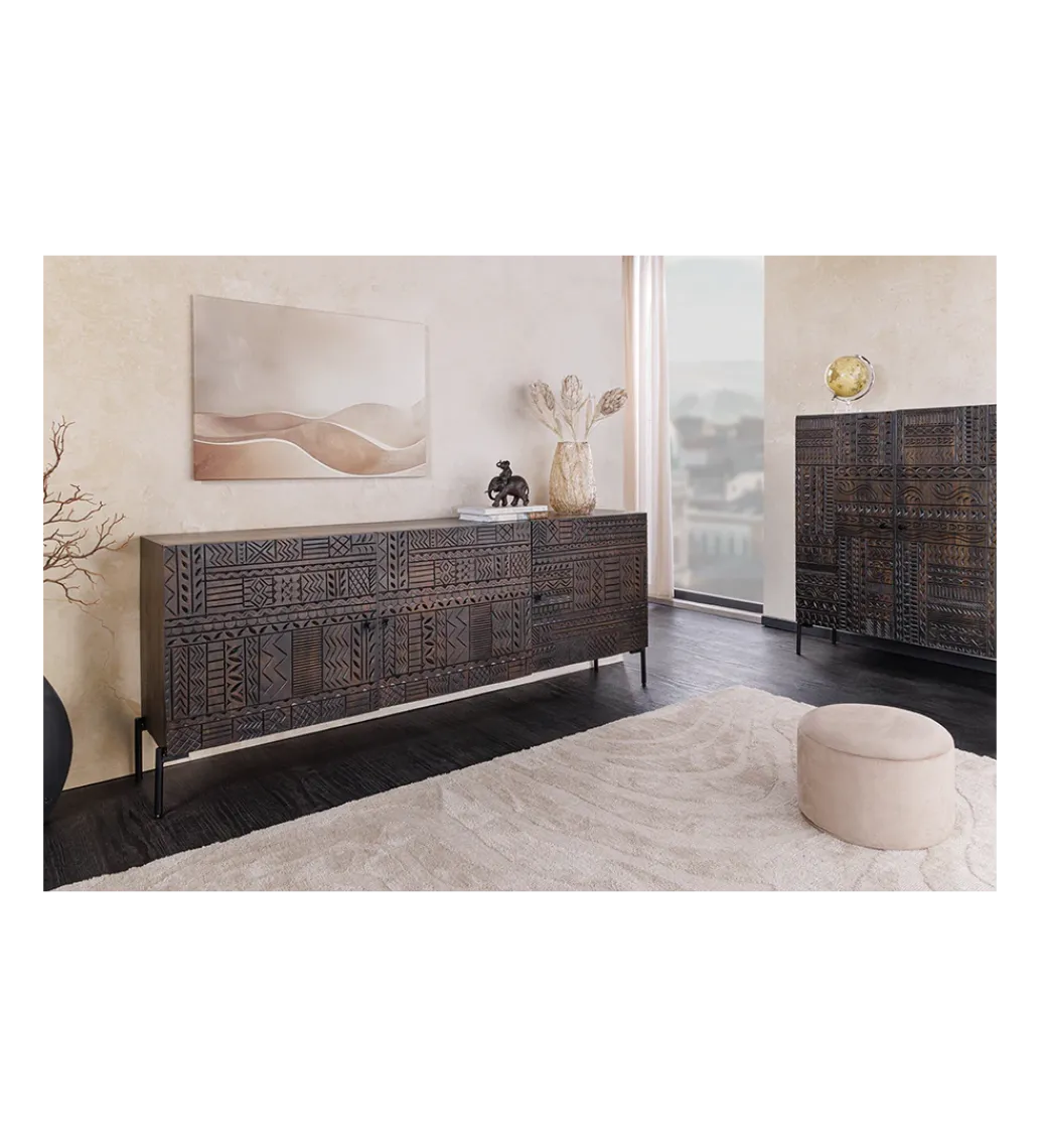 Komoda 3D TRIBAL 180 cm drewno mango ciemny brąz*Invicta Interior - przedsprzedaż Clearance
