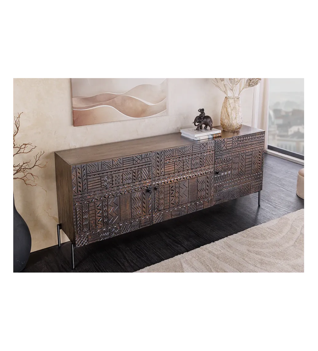 Komoda 3D TRIBAL 180 cm drewno mango ciemny brąz*Invicta Interior - przedsprzedaż Clearance