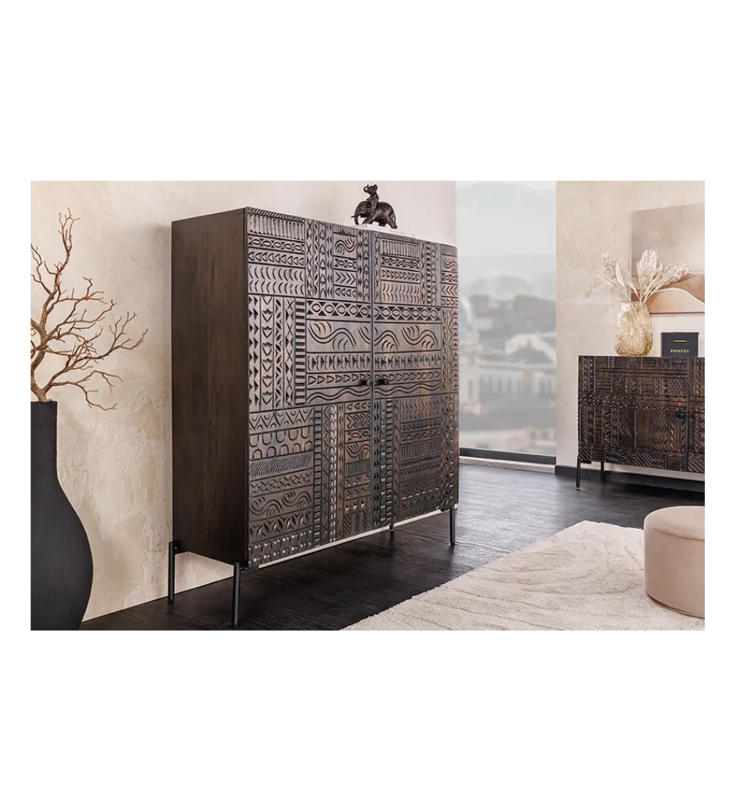 Komoda 3D TRIBAL 120 cm drewno mango ciemny brąz*Invicta Interior - przedsprzedaż Clearance
