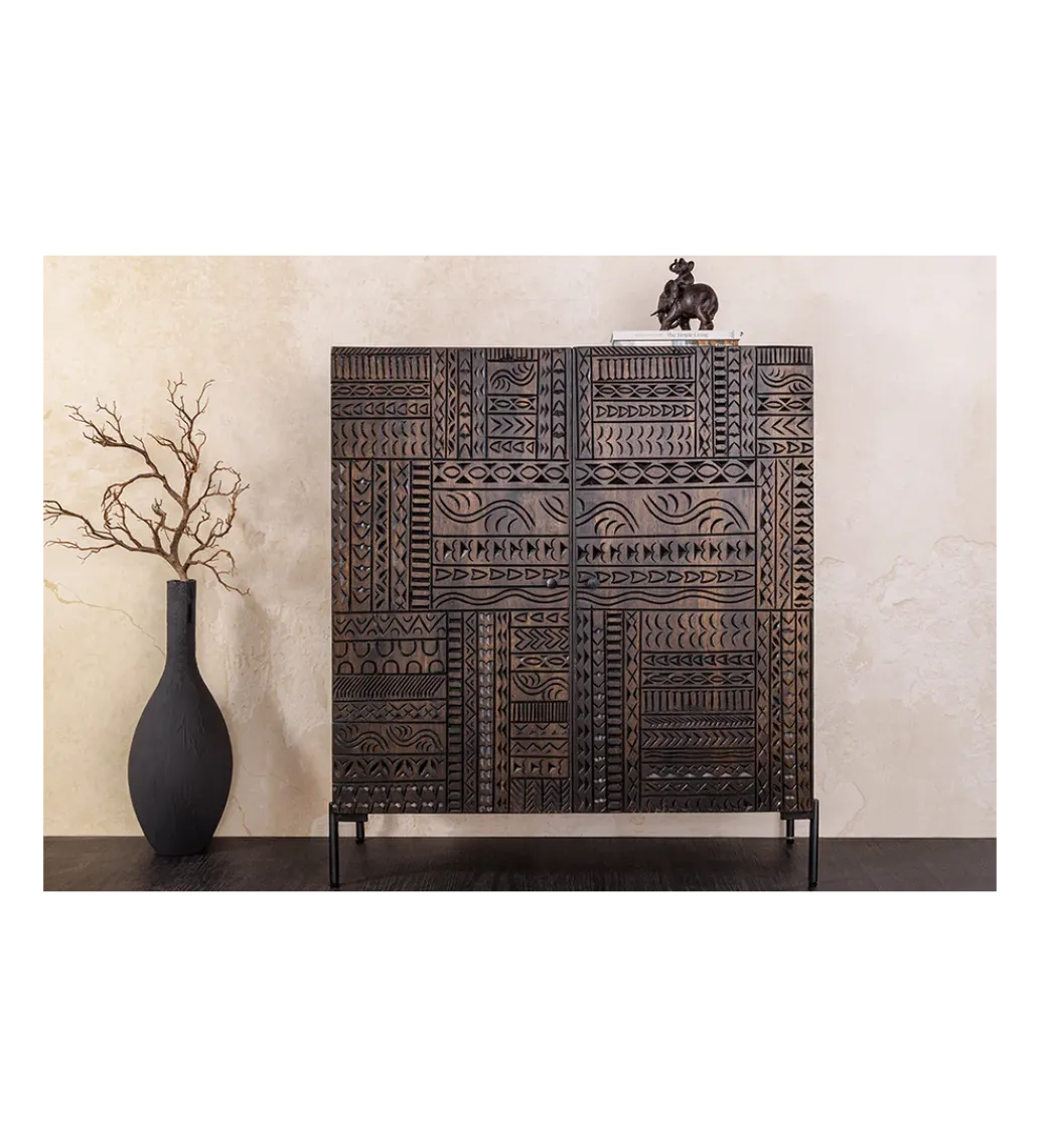 Komoda 3D TRIBAL 120 cm drewno mango ciemny brąz*Invicta Interior - przedsprzedaż Clearance