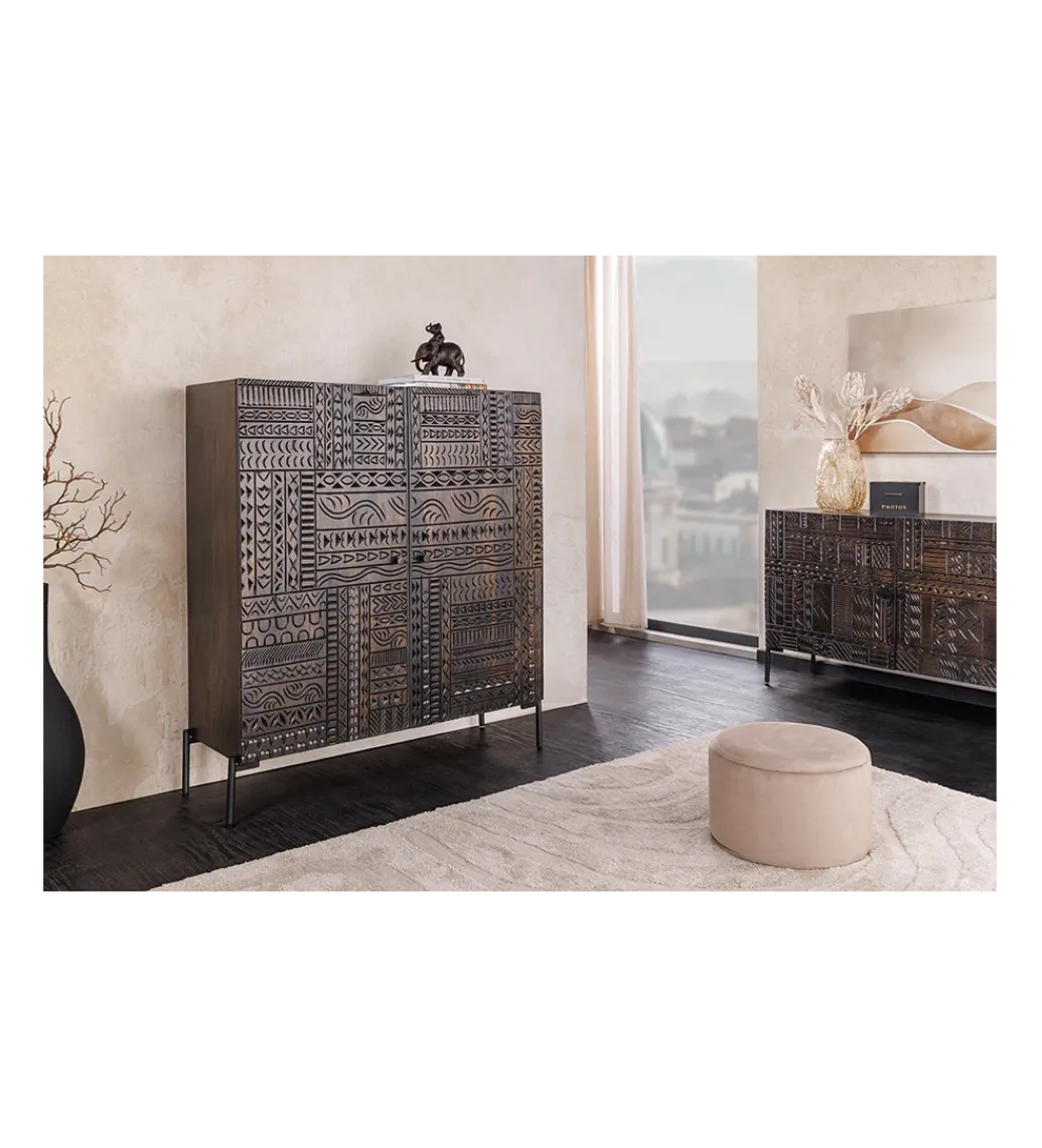Komoda 3D TRIBAL 120 cm drewno mango ciemny brąz*Invicta Interior - przedsprzedaż Clearance