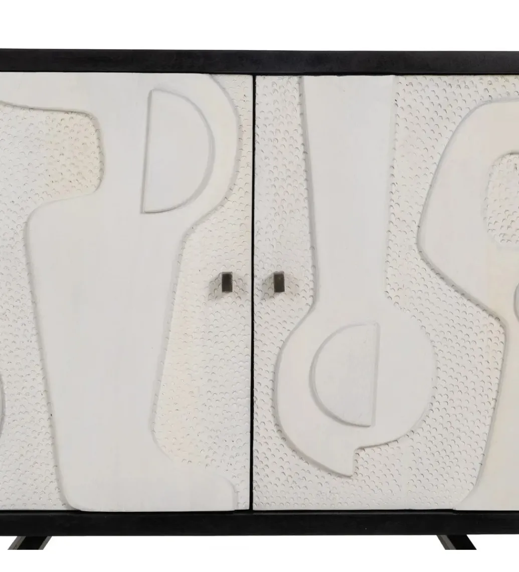 Komoda HALENSA 102 cm drewno mango czarnobiała*DENZO Sale