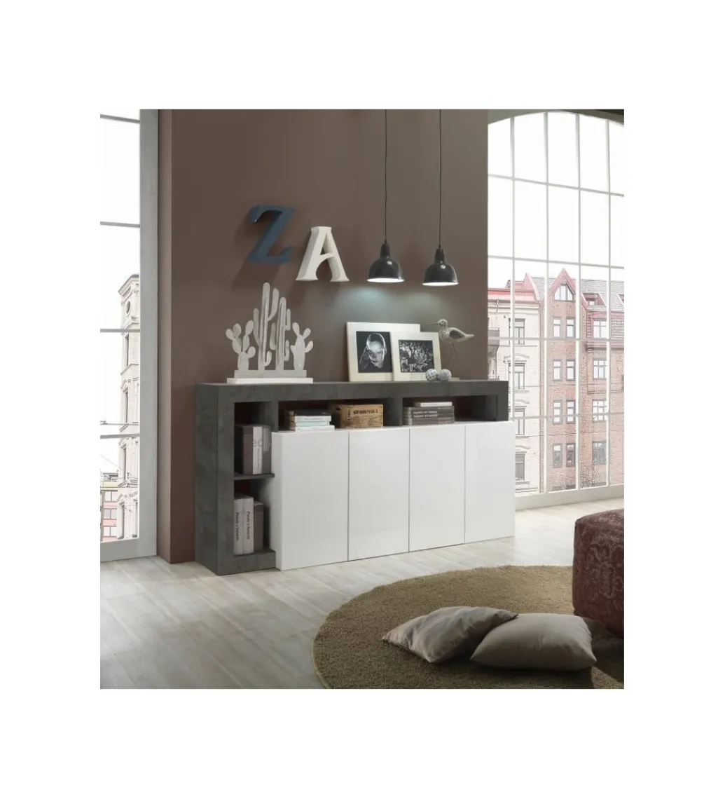 Komoda HAMBURG 184 cm biała z dodatkiem koloru antracytowego*MCA Linia Włoska