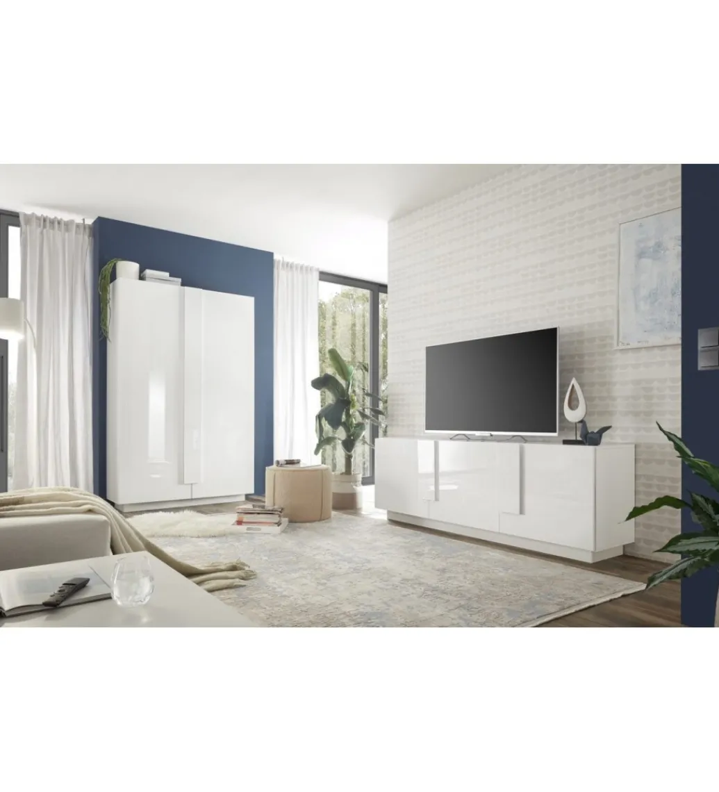 Komoda HAMBURG 146 cm biała z dodatkiem koloru dąb Mercure*MCA Linia Włoska Outlet