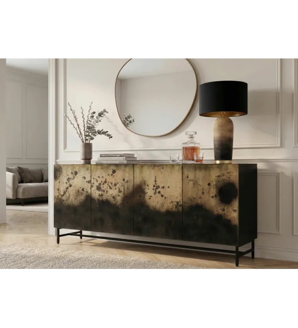 Komoda OXID 180 cm drewno mango czarno złota*Invicta Interior Sale