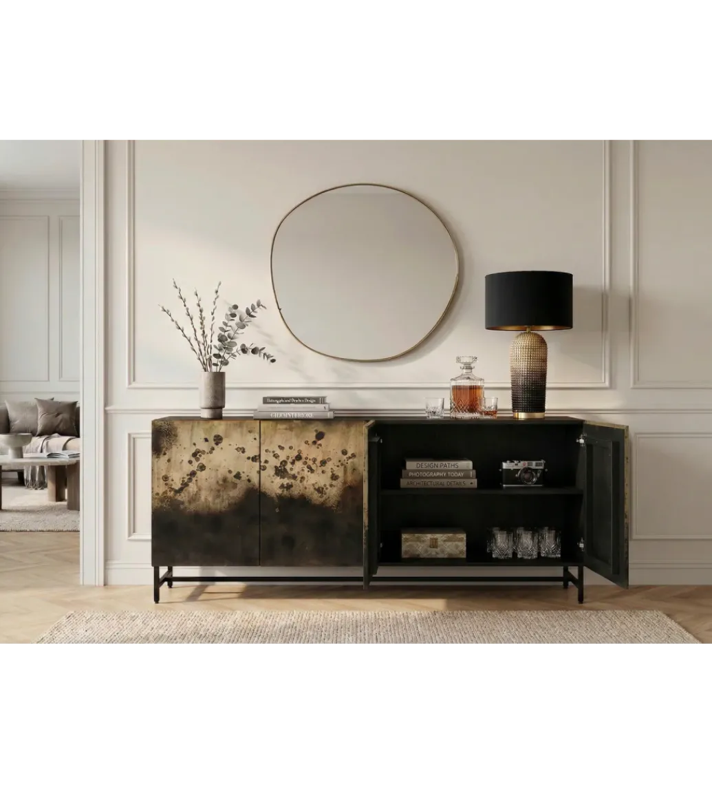 Komoda OXID 180 cm drewno mango czarno złota*Invicta Interior Sale