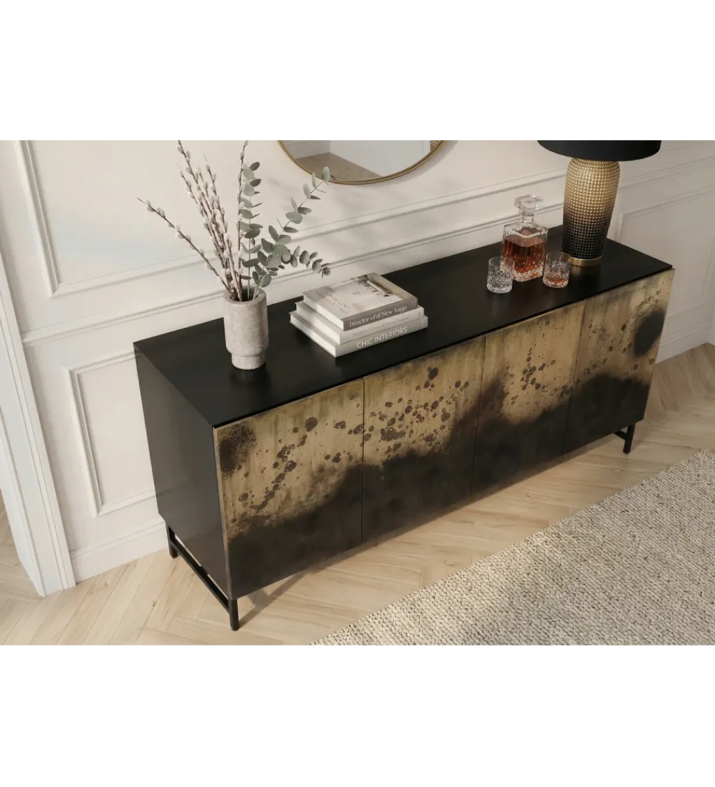 Komoda OXID 180 cm drewno mango czarno złota*Invicta Interior Sale