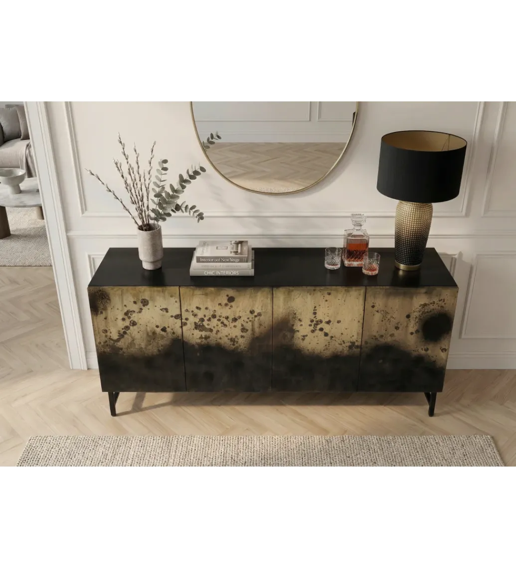 Komoda OXID 180 cm drewno mango czarno złota*Invicta Interior Sale