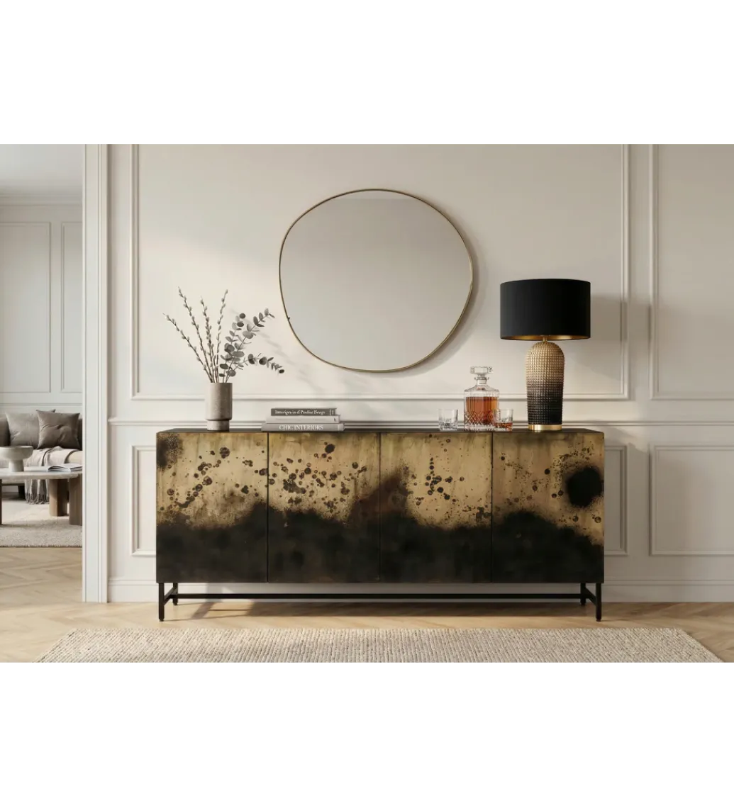 Komoda OXID 180 cm drewno mango czarno złota*Invicta Interior Sale