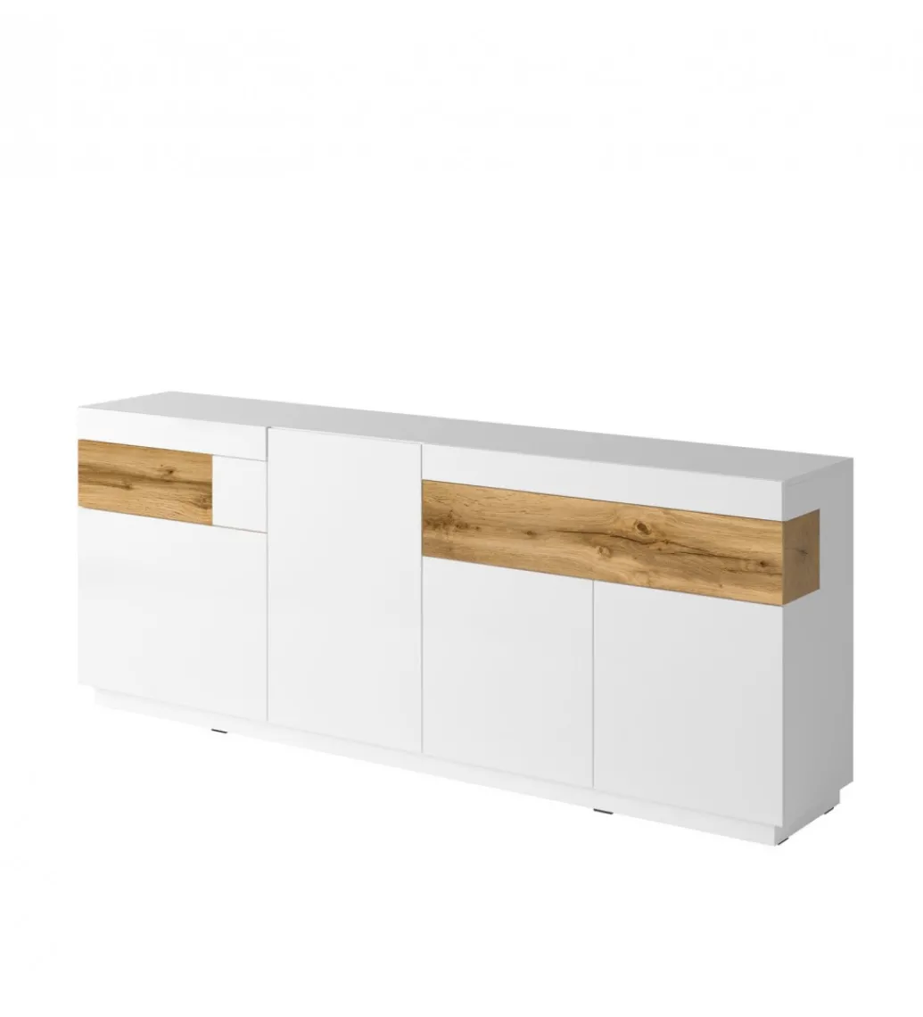 Komoda SILKE 219 cm biała z dodatkiem koloru Dąb Wotan*Helvetia Online