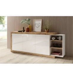 Komoda SINTRA 220 cm biała z dodatkiem koloru Dąb Samdal*Helvetia Discount