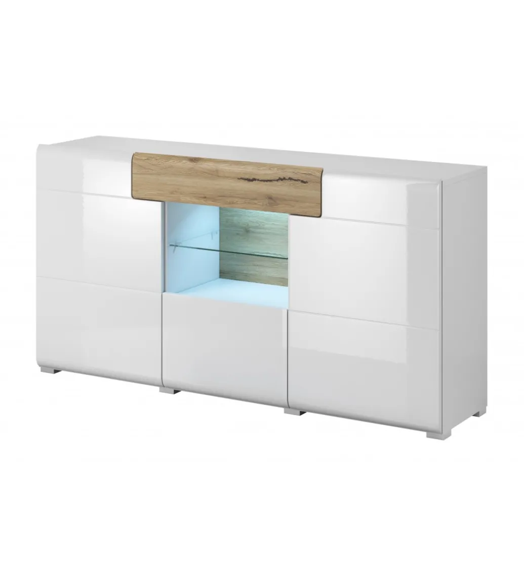 Komoda TOLEDO 159 cm biała z dodatkiem koloru dąb san remo*Helvetia Discount