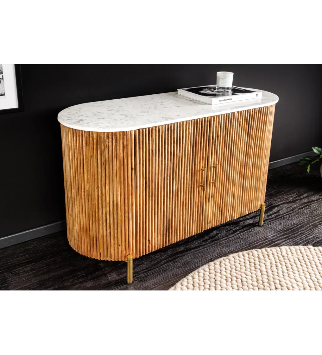 Komoda TRES CHIC 105 cm drewno mango biały marmur naturalna*Invicta Interior - przedsprzedaż