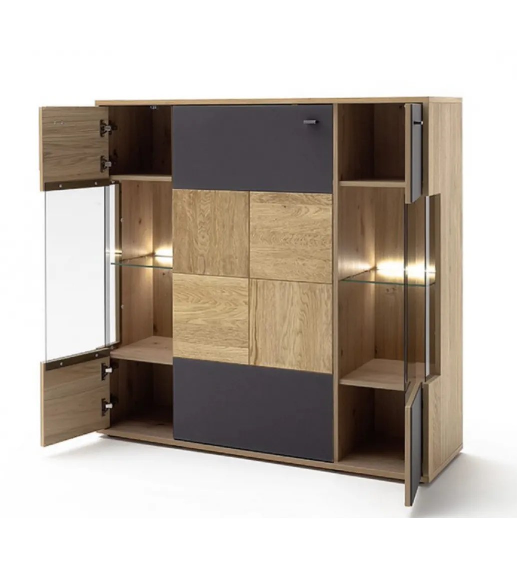 Komoda VALENCIA 124 cm antracytowo naturalna*MCA Outlet