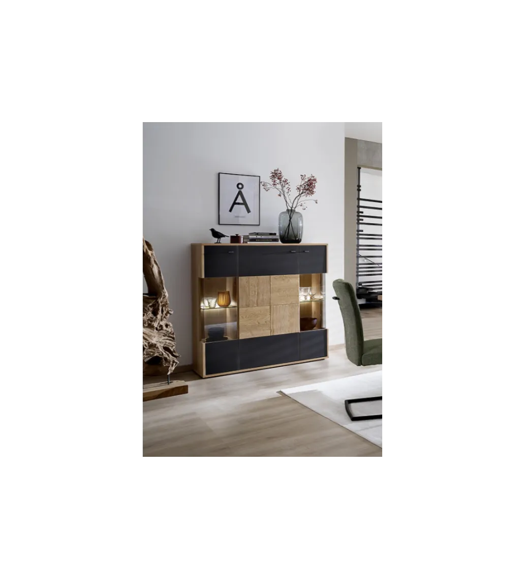 Komoda VALENCIA 124 cm antracytowo naturalna*MCA Outlet