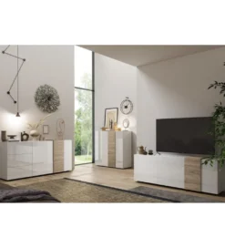 Komoda VENUS 181 cm biała z dodatkiem koloru dąb Cadiz*MCA Discount