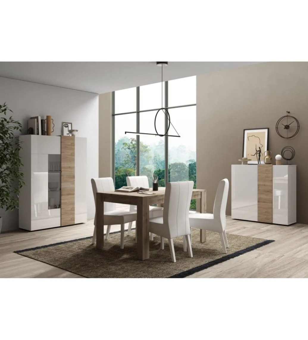 Komoda VENUS 181 cm biała z dodatkiem koloru dąb Cadiz*MCA Discount