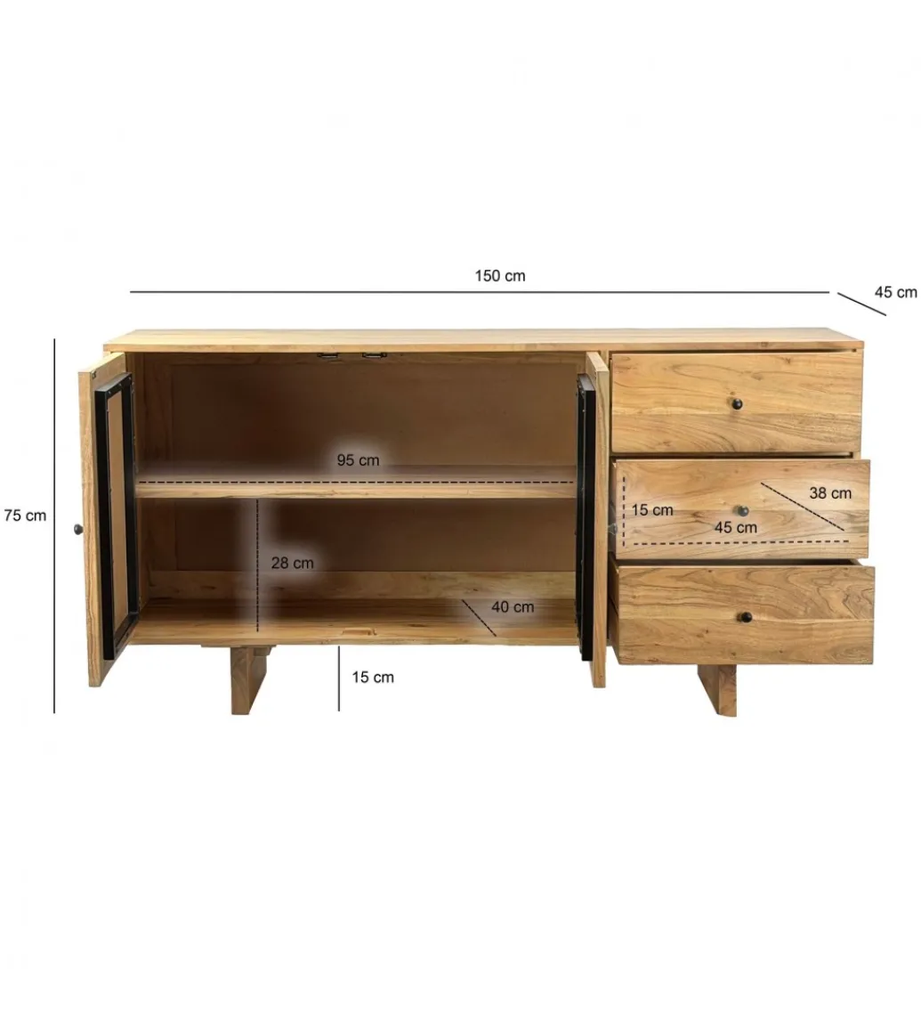 Komoda WOHNLING 150 cm drewno akacja*WOHNLING, GERMANY Clearance
