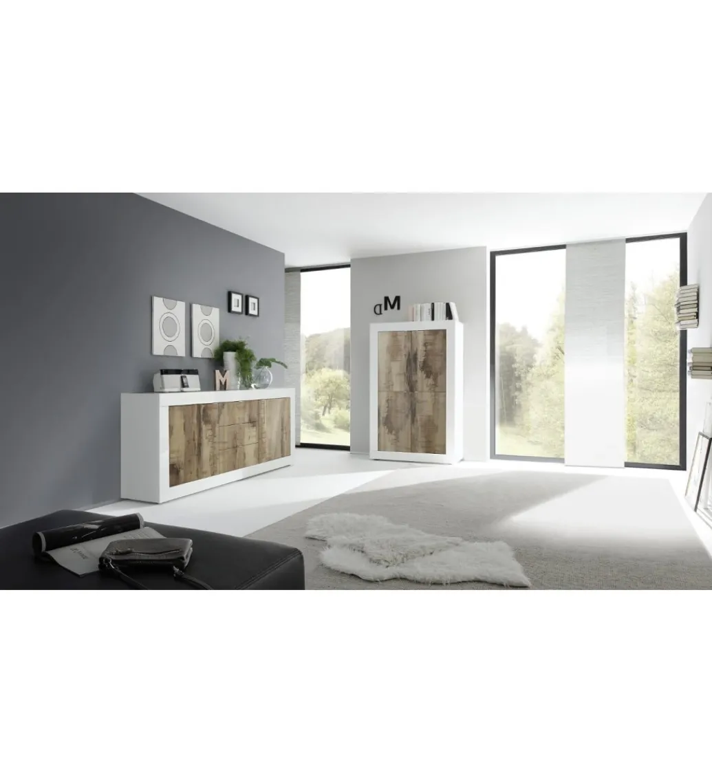Komoda wysoka BASIC 102 cm biała z dodatkiem koloru klon pero*MCA Linia Włoska Clearance