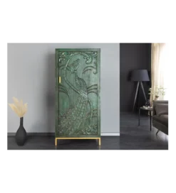 Komoda wysoka 3D PEACOCK 170 cm drewno mango antyczna zieleń*Invicta Interior Hot