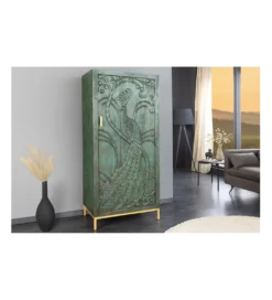 Komoda wysoka 3D PEACOCK 170 cm drewno mango antyczna zieleń*Invicta Interior Hot