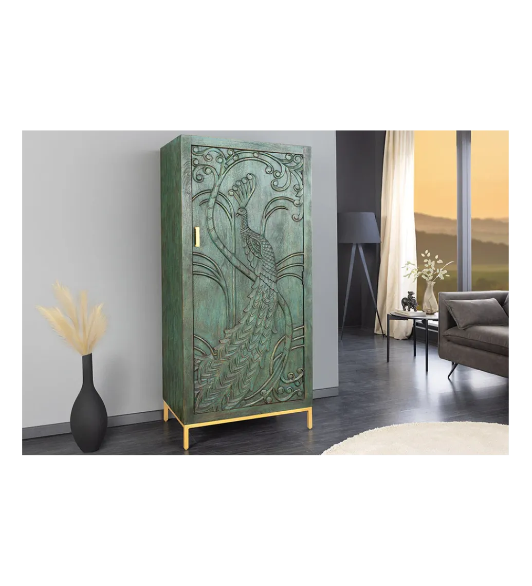 Komoda wysoka 3D PEACOCK 170 cm drewno mango antyczna zieleń*Invicta Interior Hot