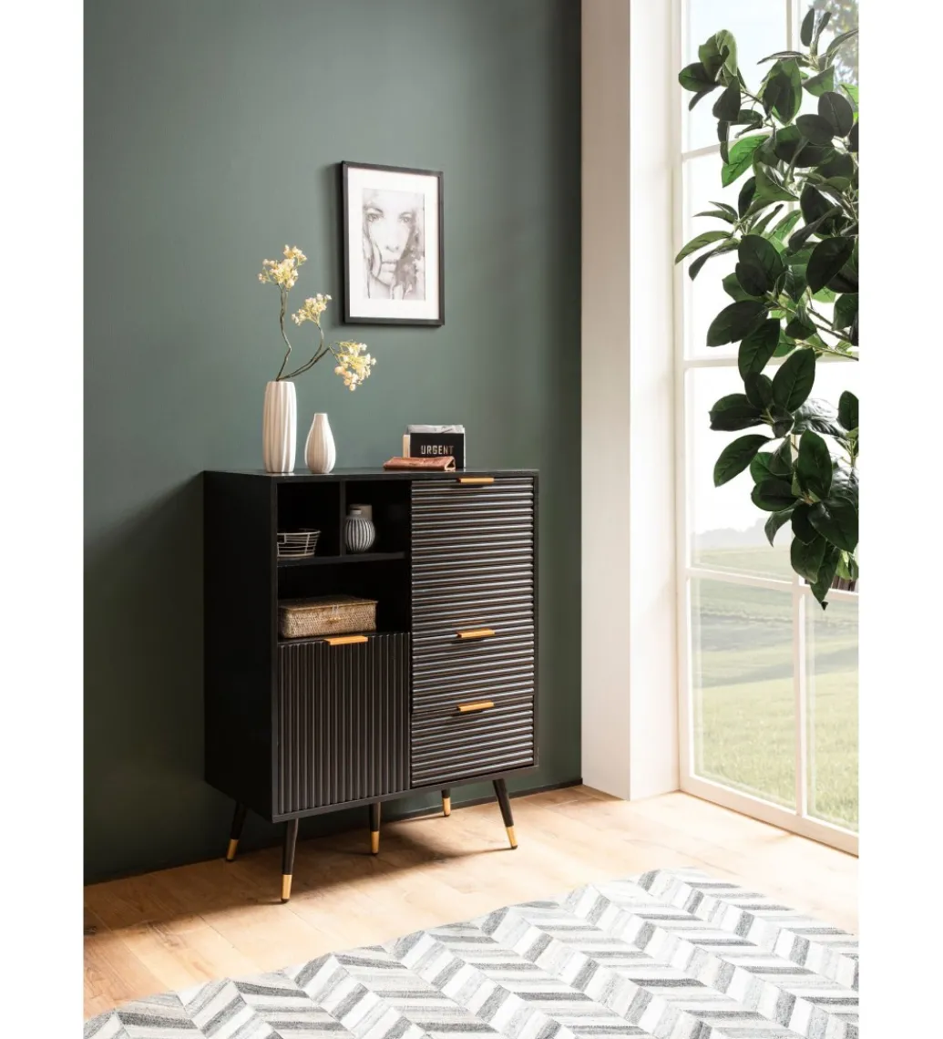Komoda wysoka GLIMER 77 cm czarna*WOHNLING, GERMANY New