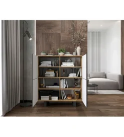 Komoda wysoka HAMBURG 108 cm biała z dodatkiem koloru dąb Cadiz*Polski Design ML Hot