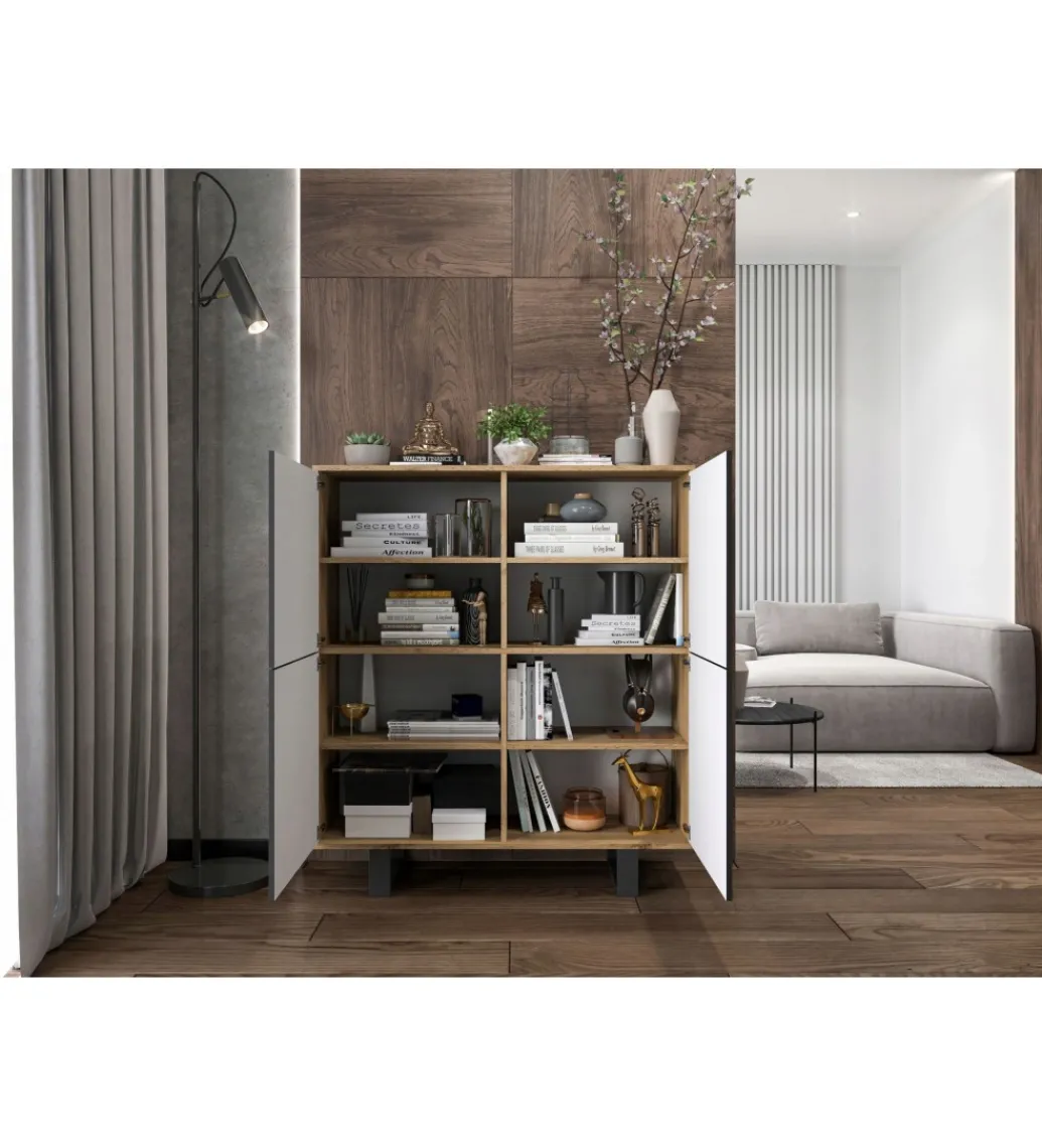 Komoda wysoka HAMBURG 108 cm biała z dodatkiem koloru dąb Cadiz*Polski Design ML Hot
