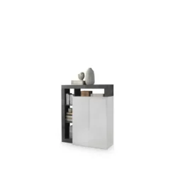 Komoda wysoka HAMBURG 127 cm Biała Z Dodatkiem Koloru antracytowego*MCA Linia Włoska New