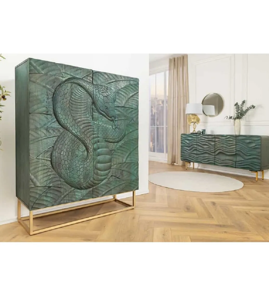 Komoda wysoka HYDRUS Snake 100 cm drewno mango turkusowa Ciemna*Invicta Interior Discount