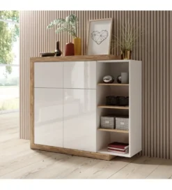 Komoda wysoka SINTRA 150cm biała z dodatkiem koloru Dąb Samdal*Helvetia Clearance