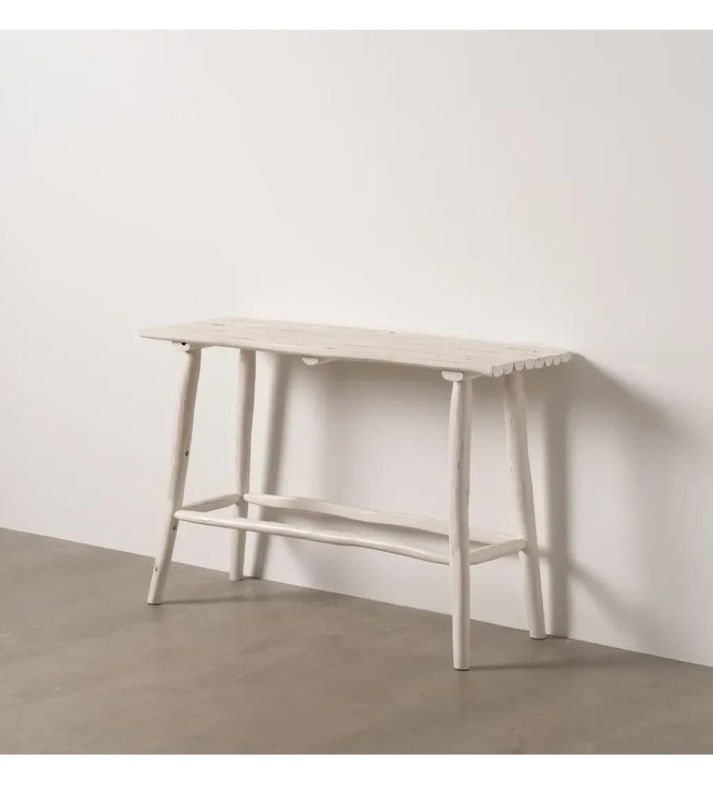 Konsola WORNYM 120 cm drewno teak biała przecierana*Zona-Design