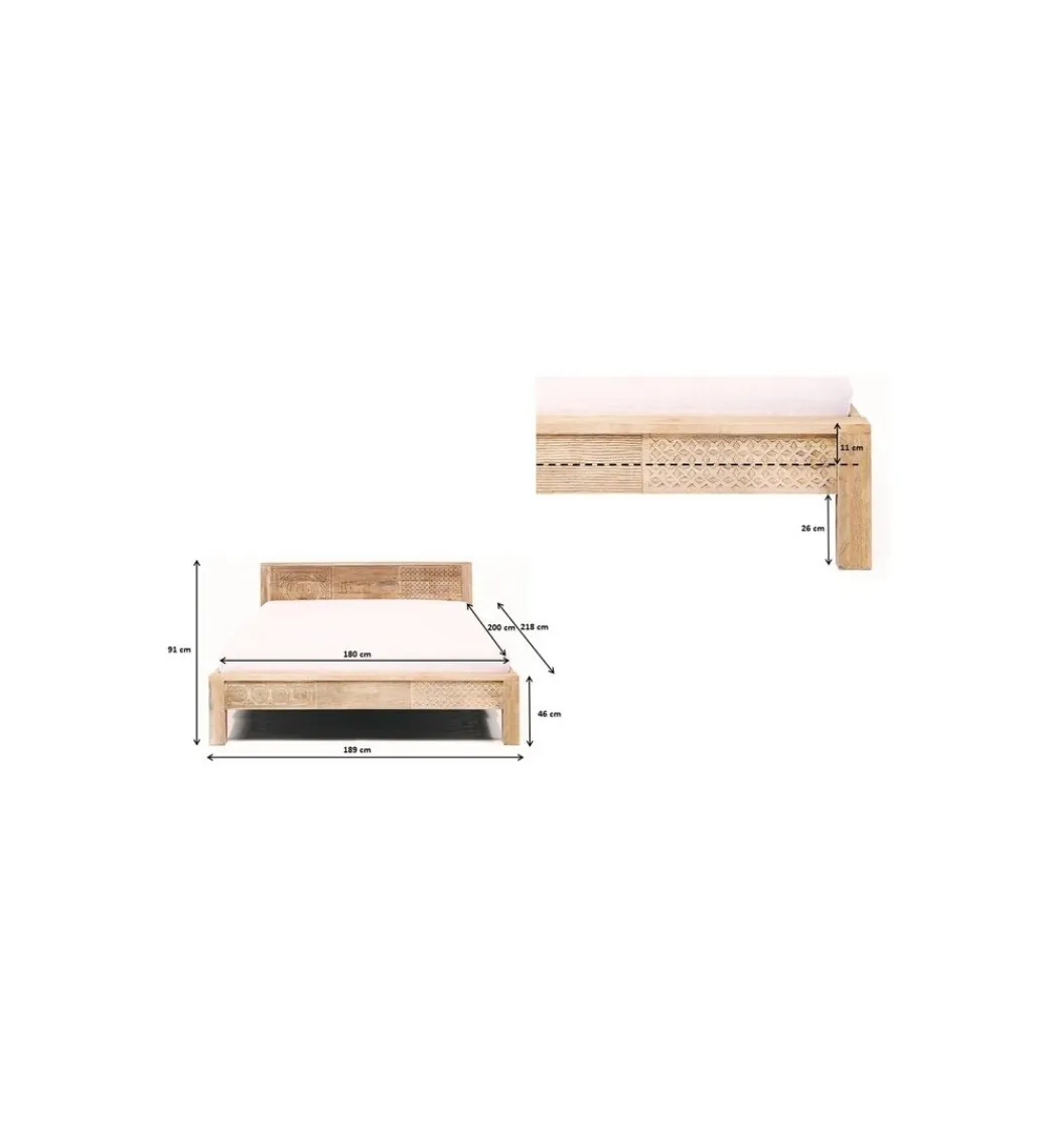 Łóżko PURO 180 x 200 cm drewno mango wysokie naturalne*KARE Outlet