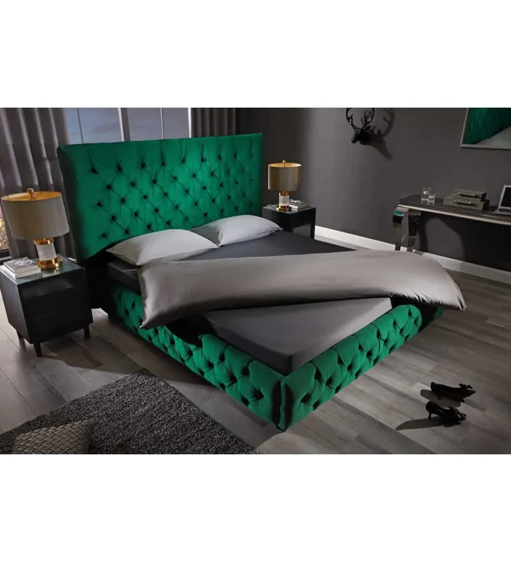 Łóżko tapicerowane PARIS CHESTERFIELD 180 cm x 200 cm ciemnyzielony velvet*Invicta Interior Hot