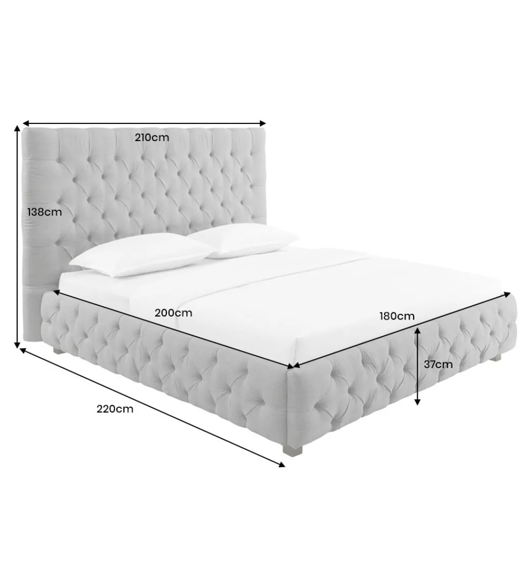 Łóżko tapicerowane PARIS CHESTERFIELD 180 cm x 200 cm Szare lniane*Invicta Interior New
