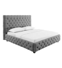 Łóżko tapicerowane PARIS CHESTERFIELD 180 cm x 200 cm Szare lniane*Invicta Interior New