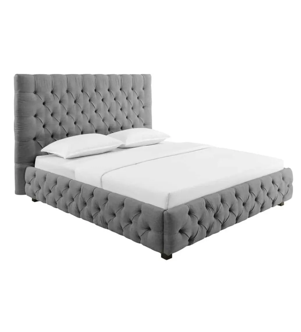 Łóżko tapicerowane PARIS CHESTERFIELD 180 cm x 200 cm Szare lniane*Invicta Interior New