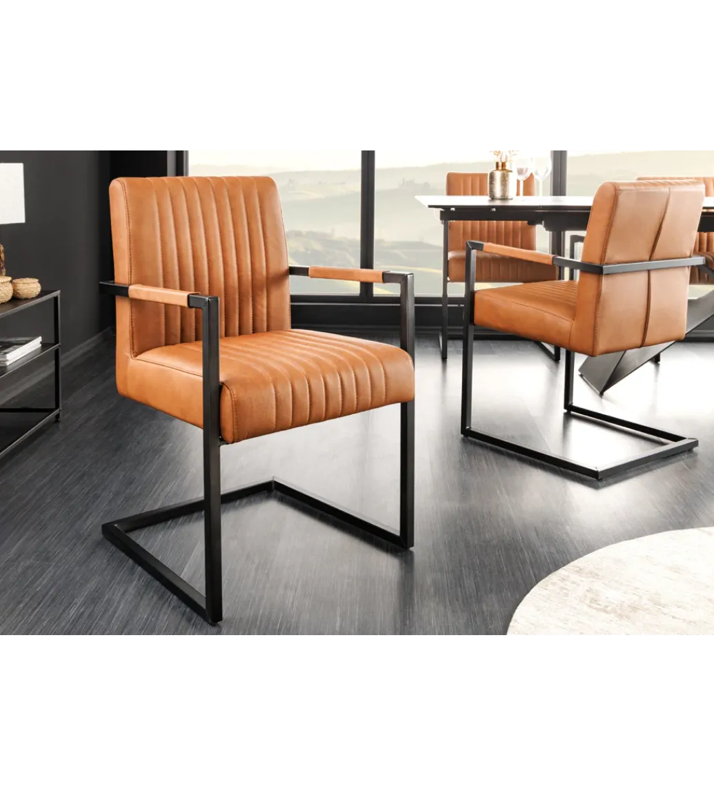 Krzesło BIG ASTON skórzane brązowe czarne nogi*Invicta Interior Discount