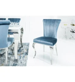 Krzesło Modern Barock III srebrno niebieskie*Invicta Interior Clearance