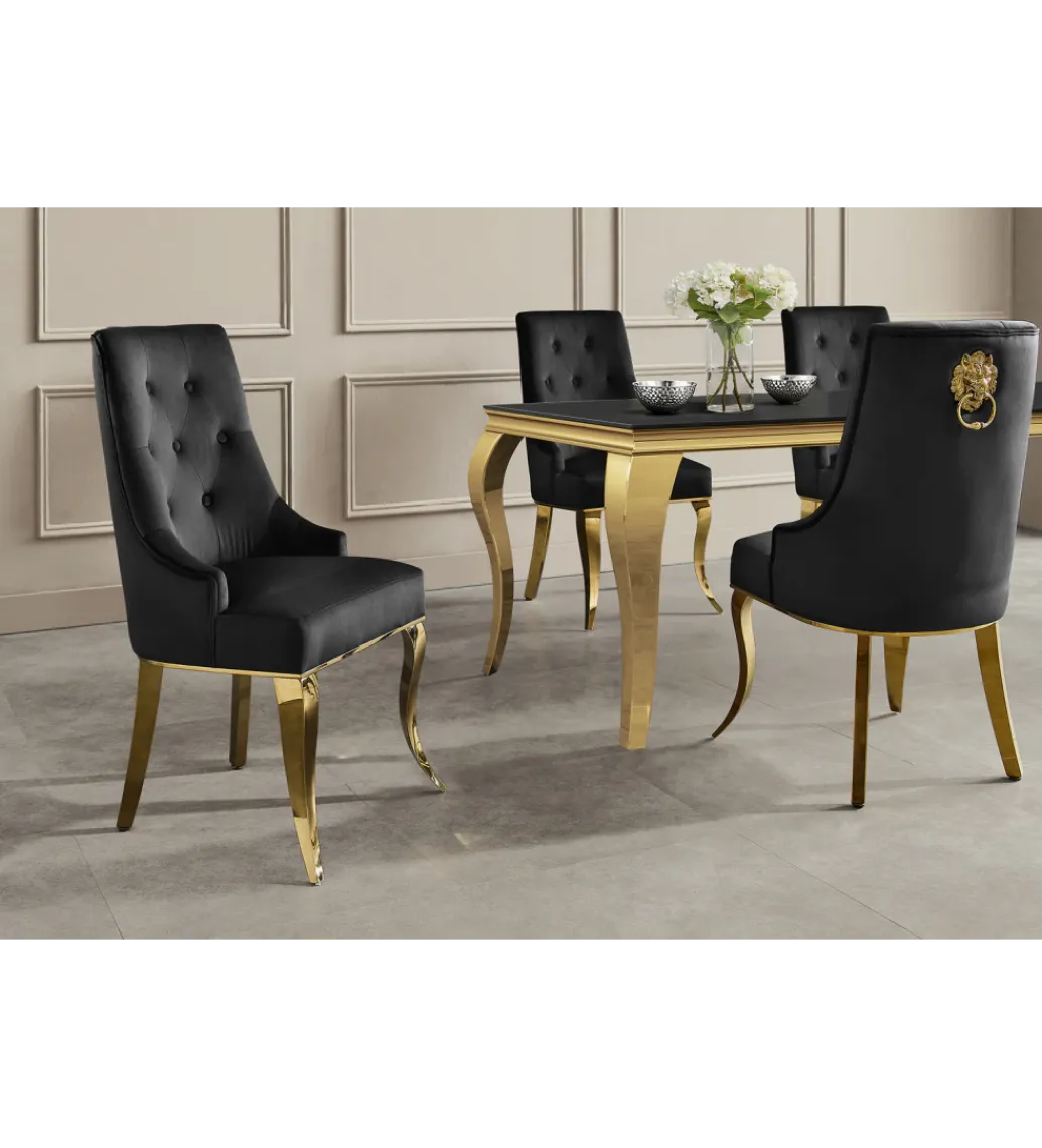 Krzesło MODERN BAROCK welwet czarny złote nogi*Invicta Interior New