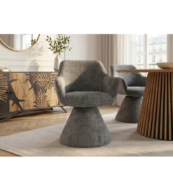 Krzesło obrotowe AMBIENTO 79 cm 180 stopni chenille szare*Invicta Interior - przedsprzedaż Online