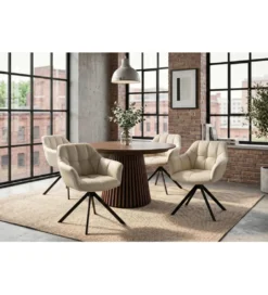 Krzesło obrotowe PAPILLON 83 cm 180 stopni skórzane beżowe*Invicta Interior - przedsprzedaż Outlet