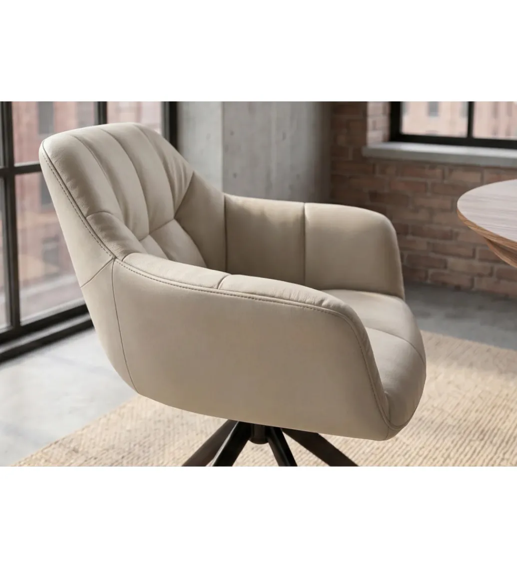 Krzesło obrotowe PAPILLON 83 cm 180 stopni skórzane beżowe*Invicta Interior - przedsprzedaż Outlet