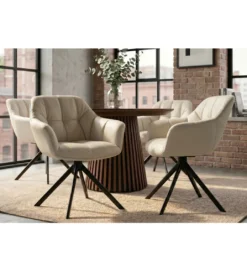 Krzesło obrotowe PAPILLON 83 cm 180 stopni skórzane beżowe*Invicta Interior - przedsprzedaż Outlet