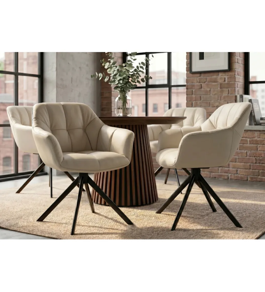 Krzesło obrotowe PAPILLON 83 cm 180 stopni skórzane beżowe*Invicta Interior - przedsprzedaż Outlet