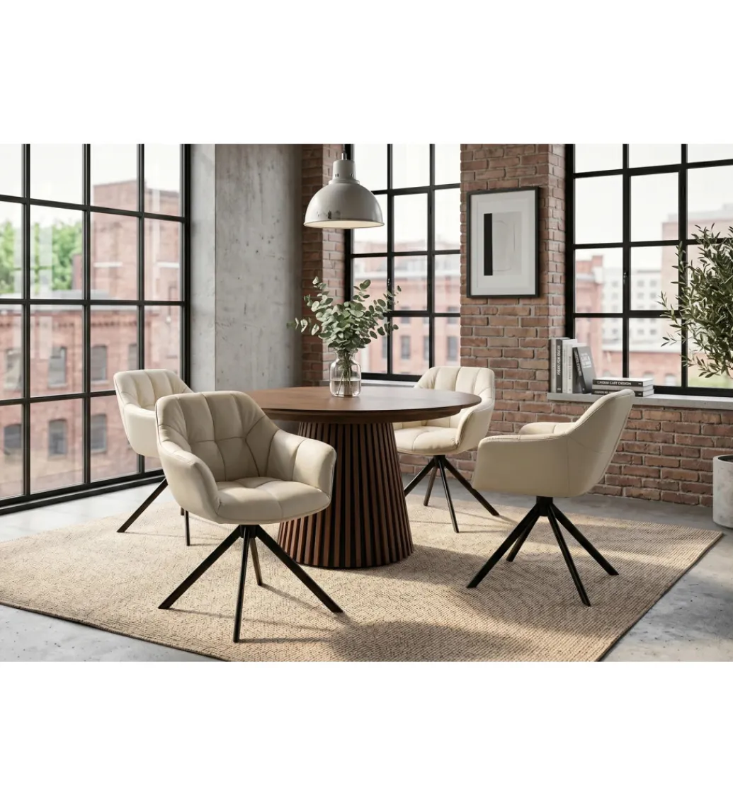 Krzesło obrotowe PAPILLON 83 cm 180 stopni skórzane beżowe*Invicta Interior - przedsprzedaż Outlet