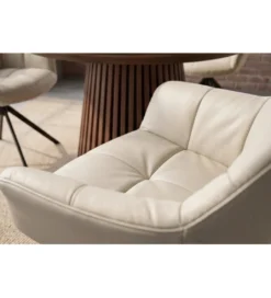 Krzesło obrotowe PAPILLON 83 cm 180 stopni skórzane beżowe*Invicta Interior - przedsprzedaż Outlet