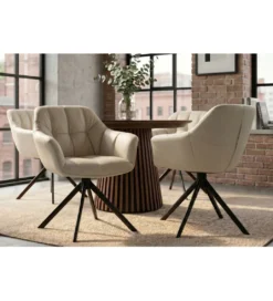 Krzesło obrotowe PAPILLON 83 cm 180 stopni skórzane beżowe*Invicta Interior - przedsprzedaż Outlet