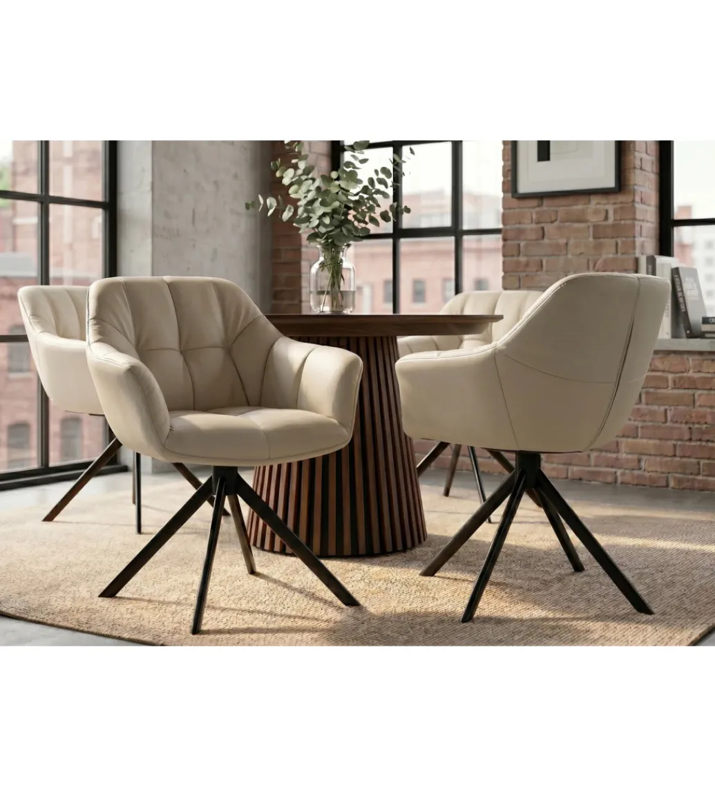 Krzesło obrotowe PAPILLON 83 cm 180 stopni skórzane beżowe*Invicta Interior - przedsprzedaż Outlet
